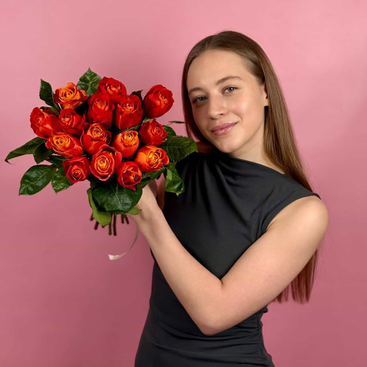 Оранжевые розы, 15 шт.