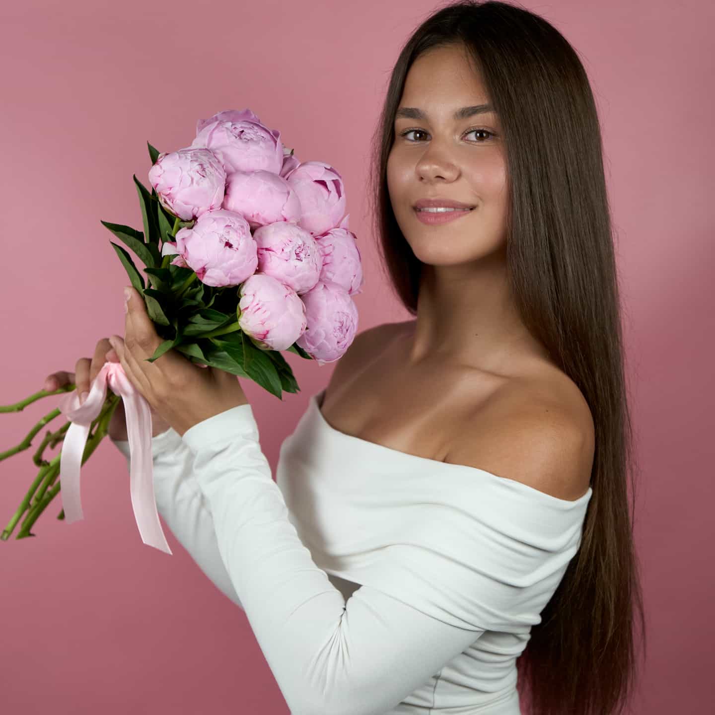Пионы розовые 9, лента