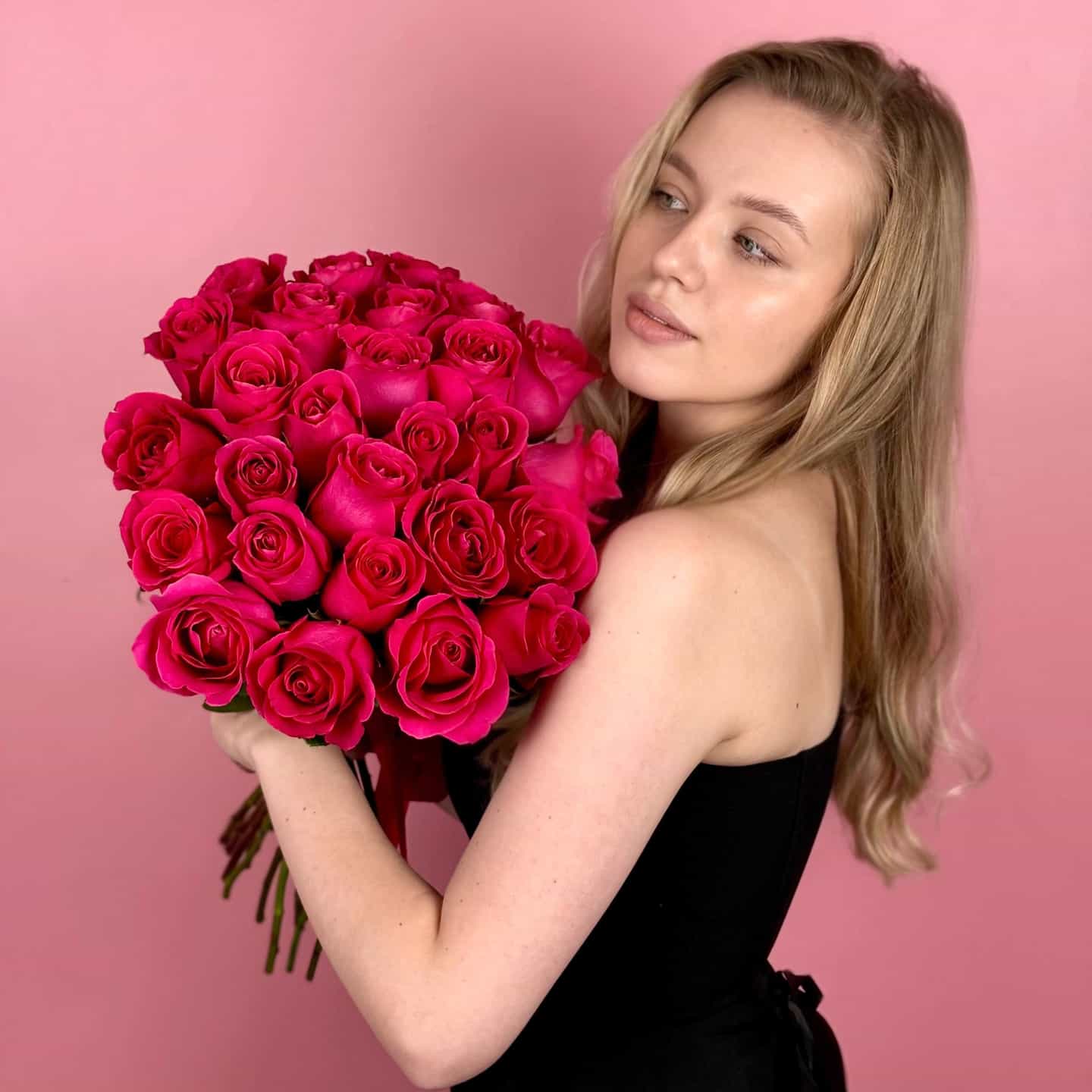Розовые розы, 29 шт.